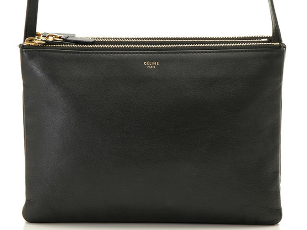 Celine Trio Shoulder Bag Pochette Clutch Lambskin Black